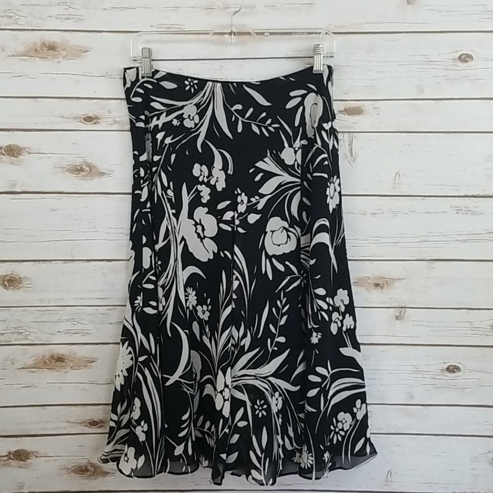 Chaps A-line Flowy Swing Floral Skirt M